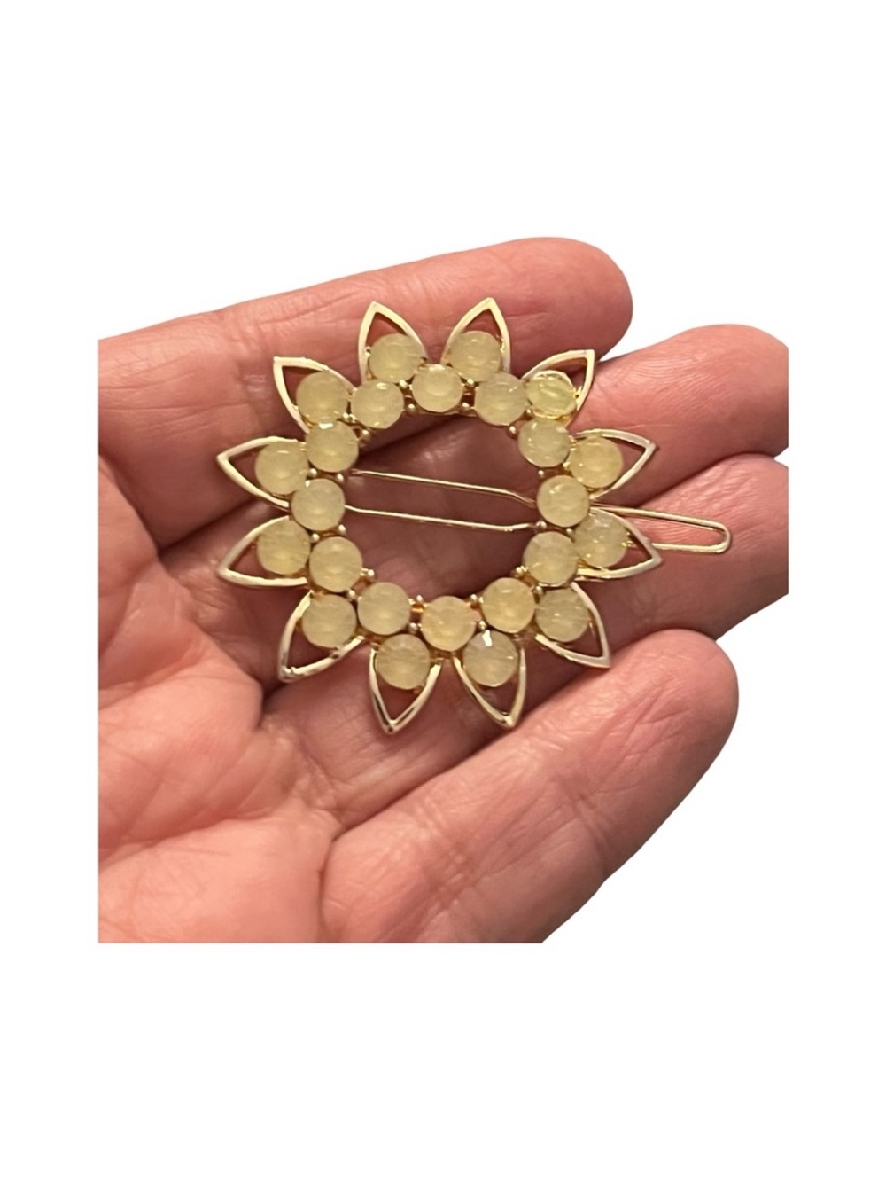 Gold and Cream Crystal Rhinestone Sunflower Hair Clip 2.0”FINAL PRICE DROP
